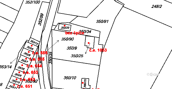 Sedlešovice 1063, Nový Šaldorf-Sedlešovice na parcele st. 350/25 v KÚ Sedlešovice, Katastrální mapa