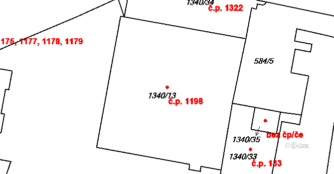 Kopřivnice 1198 na parcele st. 1340/13 v KÚ Kopřivnice, Katastrální mapa