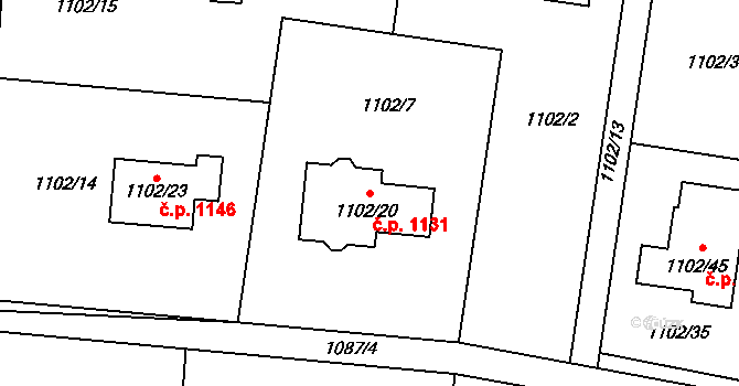 Bludovice 1131, Havířov na parcele st. 1102/20 v KÚ Bludovice, Katastrální mapa