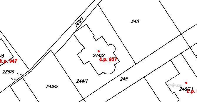 Průhonice 927 na parcele st. 244/2 v KÚ Hole u Průhonic, Katastrální mapa