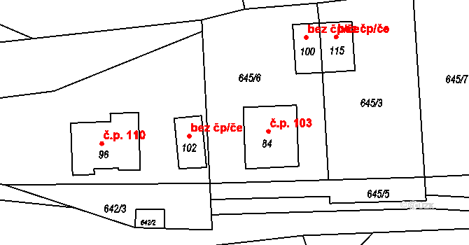 Číchov 103 na parcele st. 84 v KÚ Brtnický Číchov, Katastrální mapa