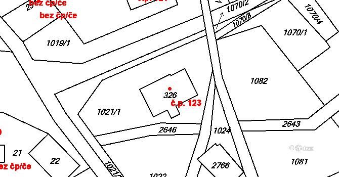 Příkrý 123 na parcele st. 326 v KÚ Příkrý, Katastrální mapa