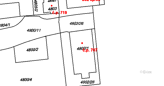 Předměstí 707, Litoměřice na parcele st. 4802/1 v KÚ Litoměřice, Katastrální mapa