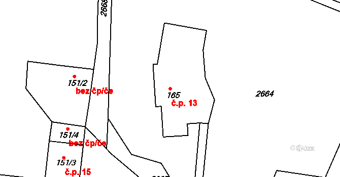 Mlékovice 13, Neveklov na parcele st. 165 v KÚ Mlékovice u Neveklova, Katastrální mapa