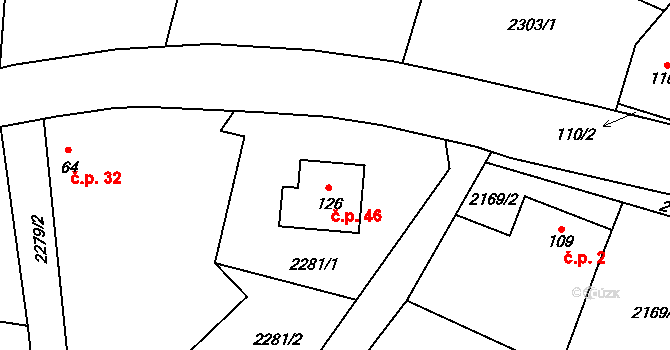 Řimovice 46 na parcele st. 126 v KÚ Řimovice, Katastrální mapa