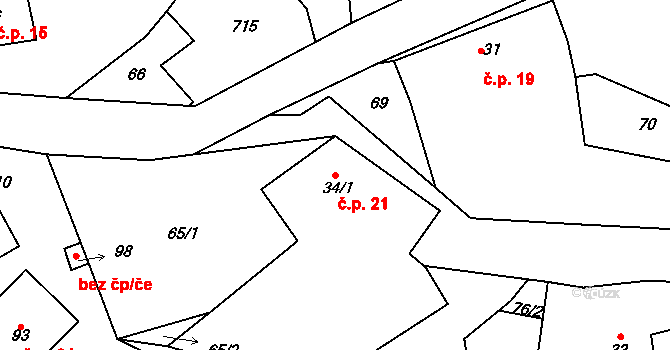 Rovné 21, Bystřice nad Pernštejnem na parcele st. 34/1 v KÚ Rovné, Katastrální mapa