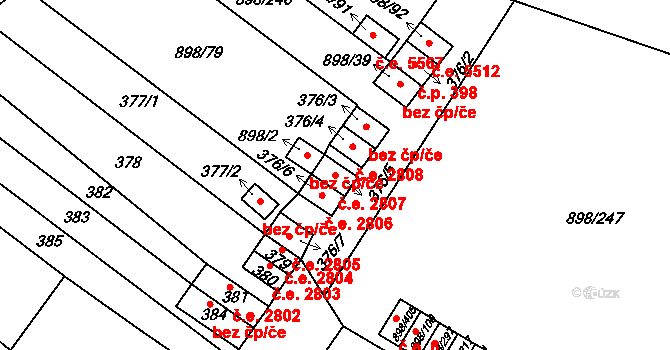 Všebořice 2807, Ústí nad Labem na parcele st. 376/5 v KÚ Všebořice, Katastrální mapa