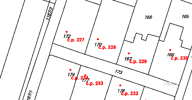 Oldřišov 228 na parcele st. 170 v KÚ Oldřišov, Katastrální mapa