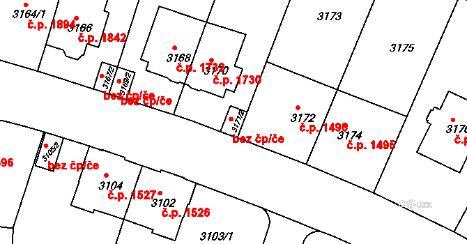 Teplice 45122920 na parcele st. 3171/2 v KÚ Teplice, Katastrální mapa