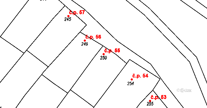 Polešovice 55 na parcele st. 250 v KÚ Polešovice, Katastrální mapa