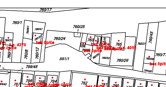 Znojmo 47512920 na parcele st. 762 v KÚ Znojmo-Louka, Katastrální mapa