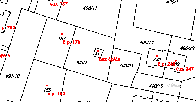 Černožice 49300920 na parcele st. 336 v KÚ Černožice nad Labem, Katastrální mapa