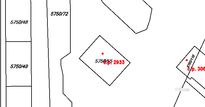 Česká Lípa 2933 na parcele st. 5750/55 v KÚ Česká Lípa, Katastrální mapa
