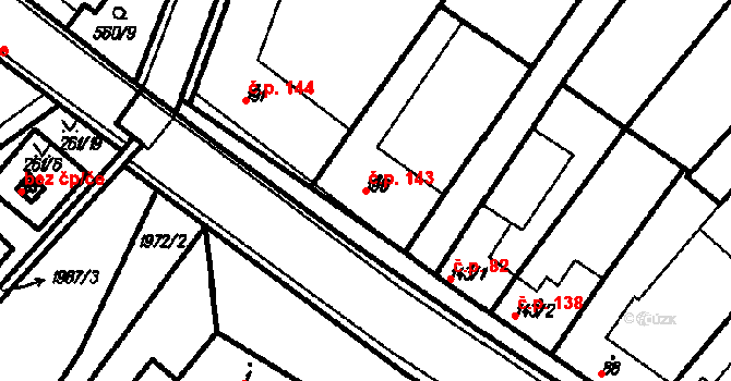 Kloboučky 143, Bučovice na parcele st. 190 v KÚ Kloboučky, Katastrální mapa