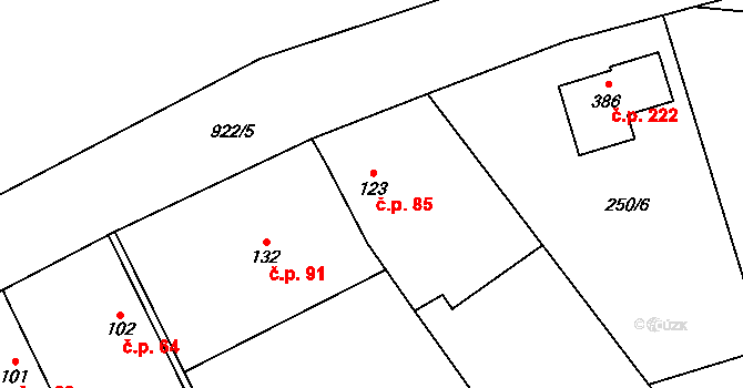 Lukavice 85 na parcele st. 123 v KÚ Lukavice, Katastrální mapa