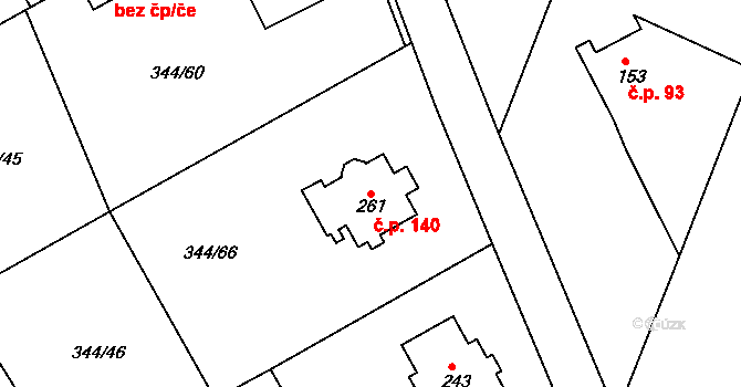 Boseň 140 na parcele st. 261 v KÚ Boseň, Katastrální mapa