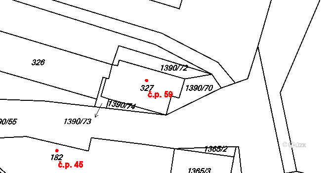 Nesměřice 59, Zruč nad Sázavou na parcele st. 327 v KÚ Nesměřice, Katastrální mapa