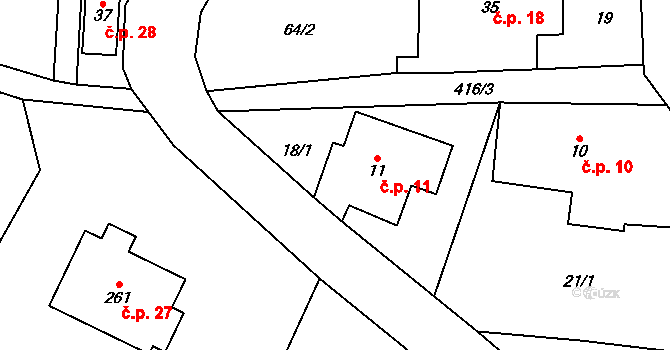 Nepomuky 11, Horní Čermná na parcele st. 11 v KÚ Nepomuky, Katastrální mapa