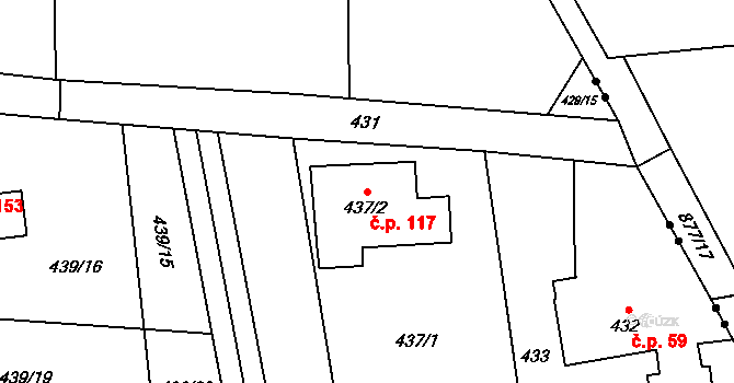 Mistřovice 117, Český Těšín na parcele st. 437/2 v KÚ Mistřovice, Katastrální mapa