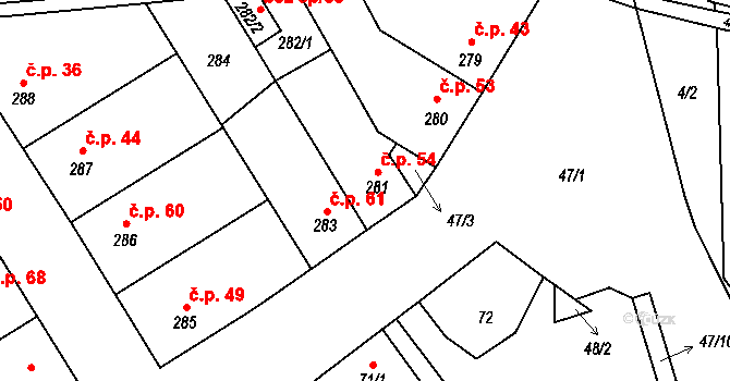 Svinařov 54 na parcele st. 281 v KÚ Svinařov u Kladna, Katastrální mapa