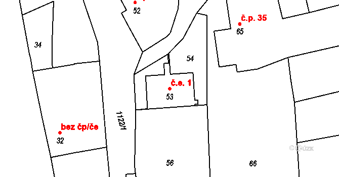 Křenovy 1 na parcele st. 53 v KÚ Křenovy, Katastrální mapa