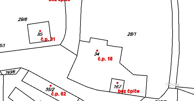 Rochlov 18 na parcele st. 34 v KÚ Rochlov, Katastrální mapa