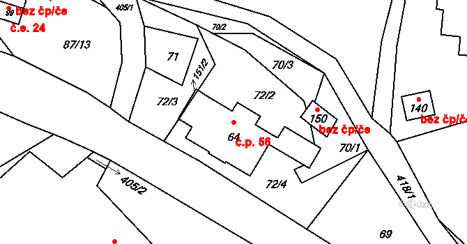 Jizbice 56, Náchod na parcele st. 64 v KÚ Jizbice u Náchoda, Katastrální mapa