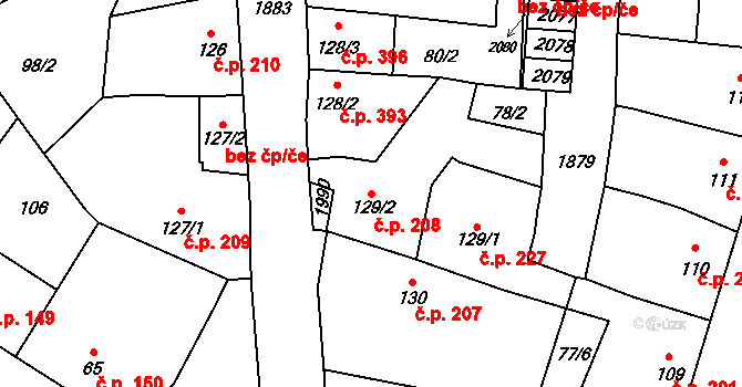 Sezemice 208 na parcele st. 129/2 v KÚ Sezemice nad Loučnou, Katastrální mapa