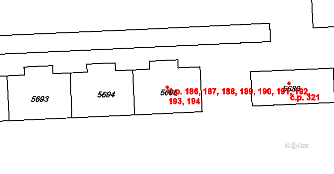 Polabiny 186,187,188,189,190,, Pardubice na parcele st. 5695 v KÚ Pardubice, Katastrální mapa