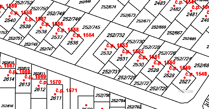 Rosice 1553 na parcele st. 2532 v KÚ Rosice u Brna, Katastrální mapa