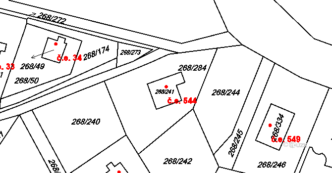 Tušimice 544, Kadaň na parcele st. 268/241 v KÚ Tušimice, Katastrální mapa