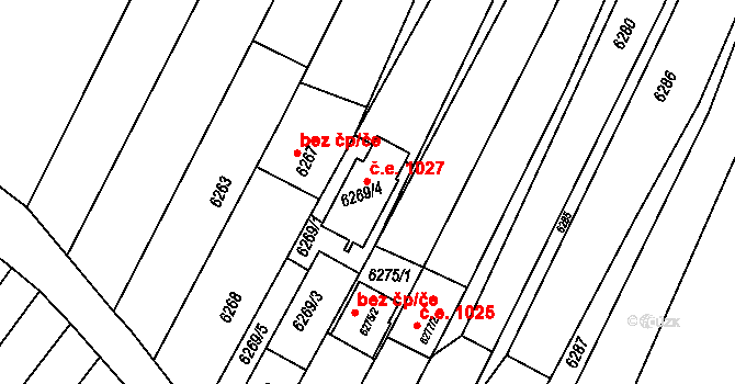 Mutěnice 1027 na parcele st. 6269/4 v KÚ Mutěnice, Katastrální mapa