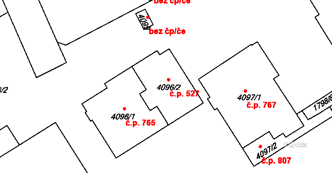 Chrudim III 527, Chrudim na parcele st. 4096/2 v KÚ Chrudim, Katastrální mapa