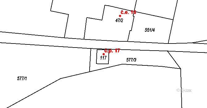Leština 17, Slapsko na parcele st. 117 v KÚ Slapsko, Katastrální mapa