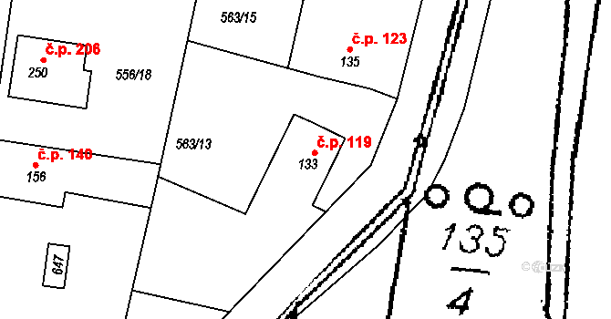 Krušovice 119 na parcele st. 133 v KÚ Krušovice, Katastrální mapa