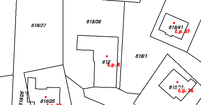 Milná 6, Frymburk na parcele st. 612 v KÚ Frymburk, Katastrální mapa