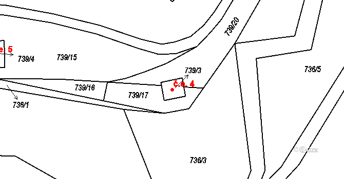 Luhov 4, Líšťany na parcele st. 739/3 v KÚ Luhov u Líšťan, Katastrální mapa