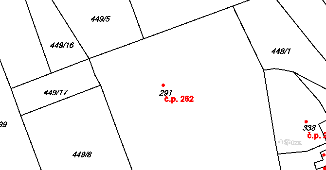 Merklín 262 na parcele st. 291 v KÚ Merklín u Přeštic, Katastrální mapa