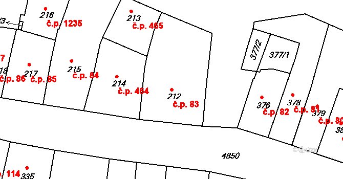 Louny 83 na parcele st. 212 v KÚ Louny, Katastrální mapa