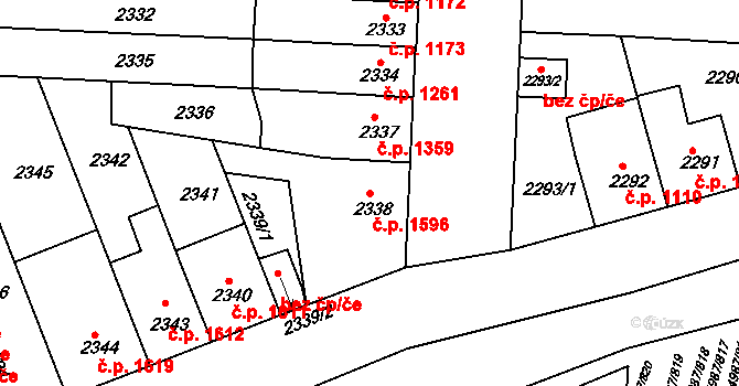 Louny 1596 na parcele st. 2338 v KÚ Louny, Katastrální mapa