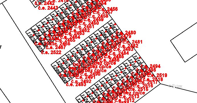 Trmice 2486 na parcele st. 1307 v KÚ Trmice, Katastrální mapa