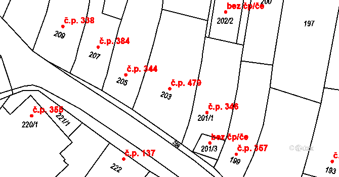 Klobouky u Brna 479 na parcele st. 203 v KÚ Klobouky u Brna, Katastrální mapa