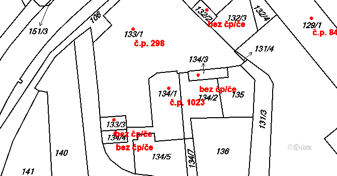 Pohořelice 1023 na parcele st. 134/1 v KÚ Pohořelice nad Jihlavou, Katastrální mapa