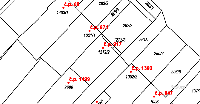 Velké Bílovice 917 na parcele st. 1272/2 v KÚ Velké Bílovice, Katastrální mapa