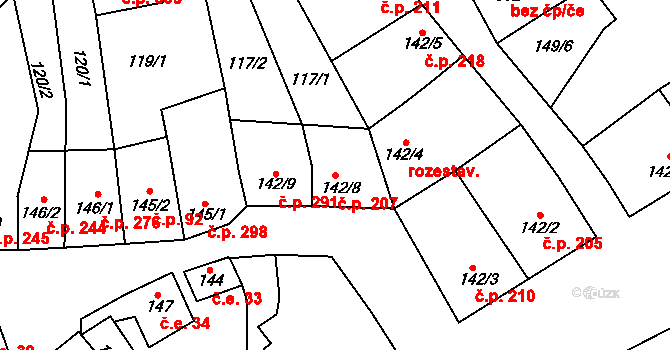 Velké Němčice 207 na parcele st. 142/8 v KÚ Velké Němčice, Katastrální mapa