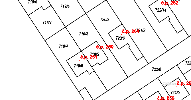 Přerov IV-Kozlovice 260, Přerov na parcele st. 719/5 v KÚ Kozlovice u Přerova, Katastrální mapa