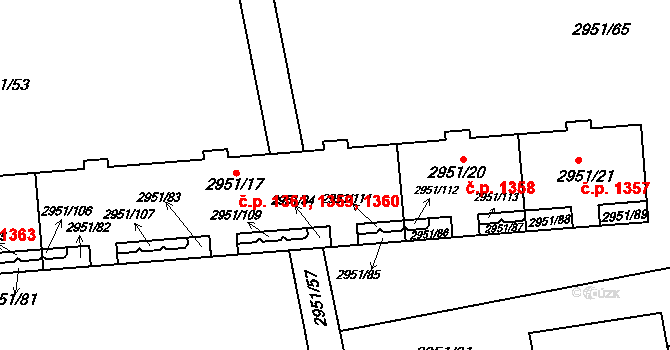 Holešov 1359,1360,1361 na parcele st. 2951/17 v KÚ Holešov, Katastrální mapa
