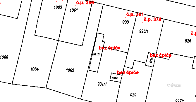 Lužná 104604921 na parcele st. 931/2 v KÚ Lužná u Rakovníka, Katastrální mapa