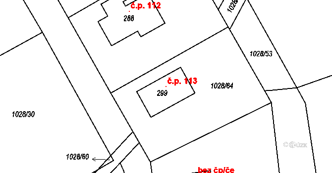 Zichovec 113 na parcele st. 299 v KÚ Zichovec, Katastrální mapa