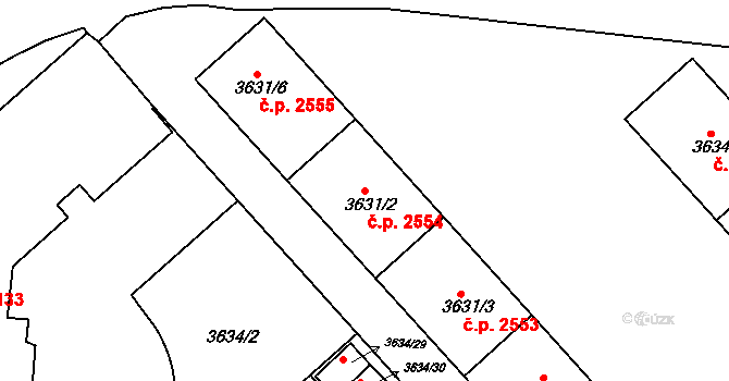 Znojmo 2554 na parcele st. 3631/2 v KÚ Znojmo-město, Katastrální mapa